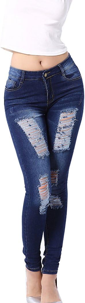 Guiran Mujer Vaqueros Ajustados con Rotos en la Rodilla Pantalones Vaqueros  : Amazon.es: Ropa