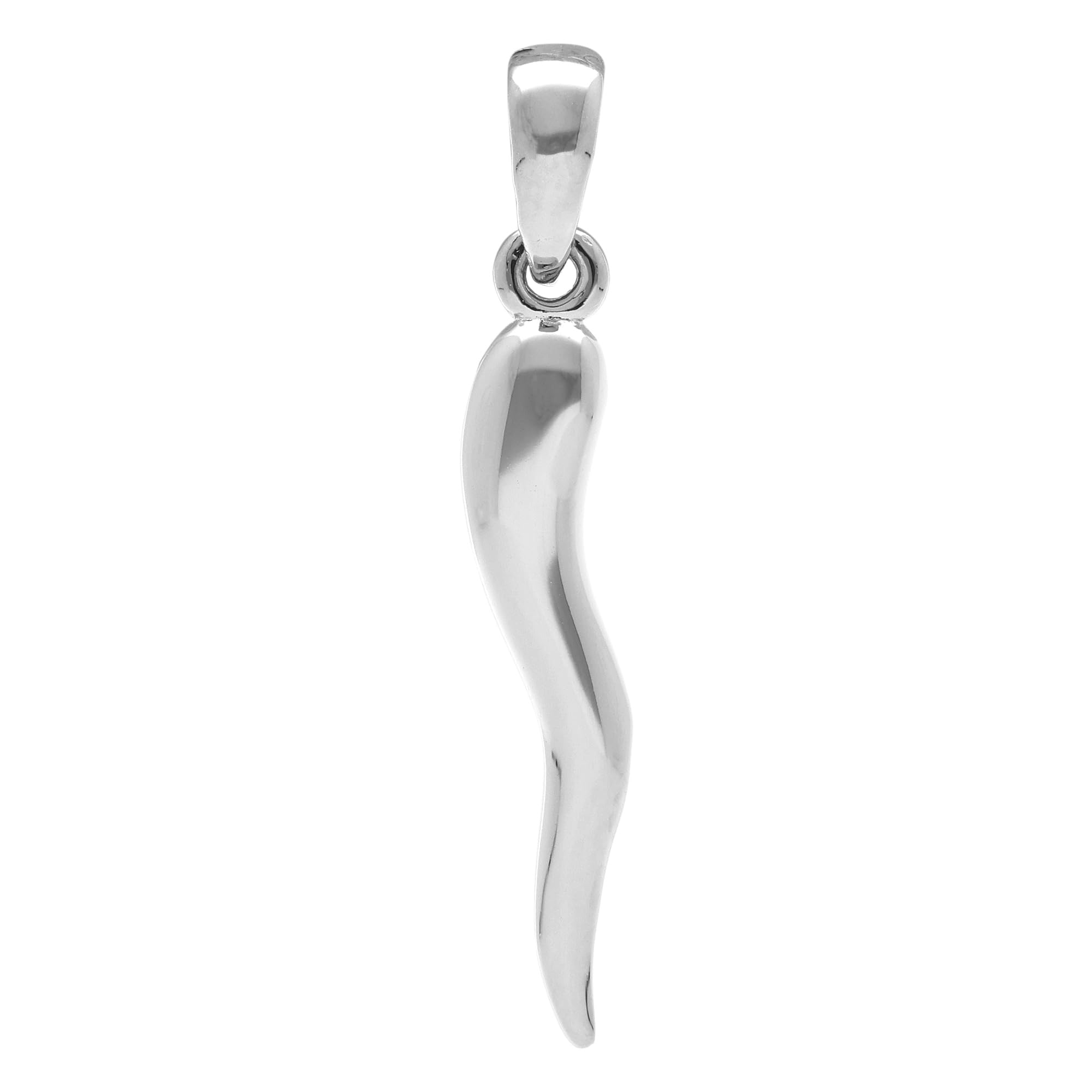 Pendentif Argent Rhodié 925‰ Corne Italienne avec Certificat d'Authenticité