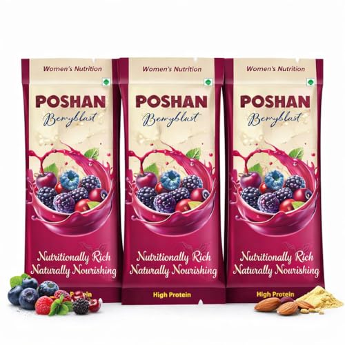 Image of POSHAN Women's Nutrition Berryblast Protein Bar, 40 g | 8g Protein with 4G Fiber |No Added Sugar, 100% Vegetarian & Gluten-Free| Made with Dates, Ragi and Superfoods|No Trans Fat |Pack of 3