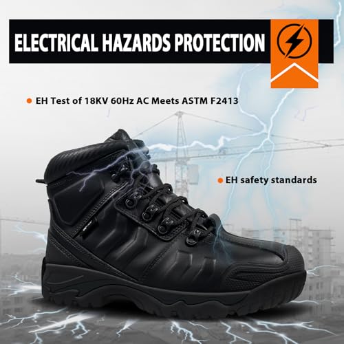 Mens Work Boots Steel Toe, Durable Waterproof Construction Boot for Men, Thicker Full Grain Leather, Superior Oil/Slip Resistant, Puncture Proof, ASTM F2413 Safety EH 18KV Insulated4