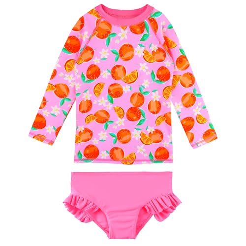 Image of XFGIRLS Girls 2-Piece Swimsuit Long Sleeve Rash Guard Set Toddler 6M-8Y | UPF 50+ blocks 98% UV, Quick-dry, Easy on /off, Bright colors stand out, Machine wash, Breathable, Beach, swim, water park