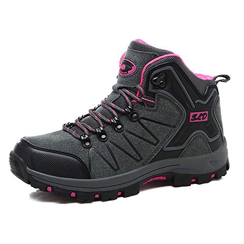 FEOZYZ Womens Lightweight Hiking Boots and Casual Hiking Shoes for Women, Grey, 7-7.5