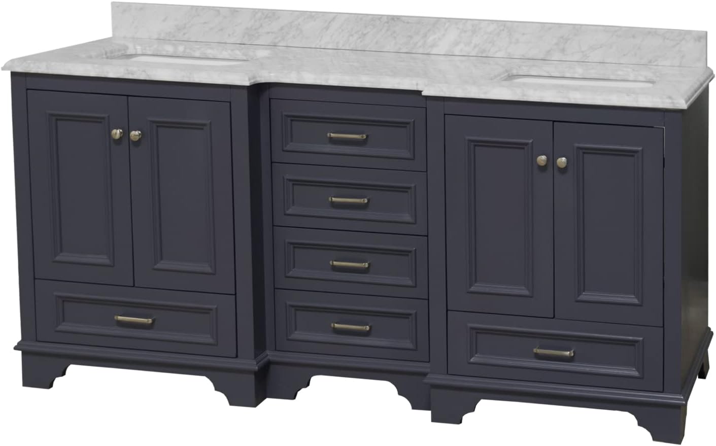 Kitchen Bath Collection Nantucket 72-inch Double Bathroom Vanity (Marine Gray/Carrara): Includes Marine Gray Cabinet with Authentic Italian Carrara Marble Countertop and White Ceramic Sinks