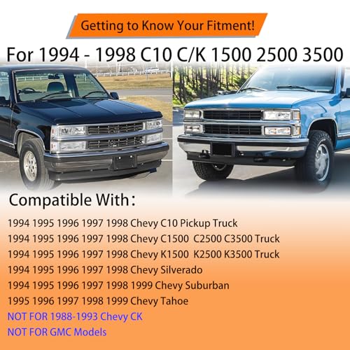 Aresparts Pair Headlights Assembly Set For 1994 1995 1996 1997 1998 Chevy C10 Silverado Pickup For 1994-1999 Suburban/Tahoe C/K1500/2500/3500 Truck Replacement Headlamps W/Corner and Bumper Light by Aresparts - Image 2