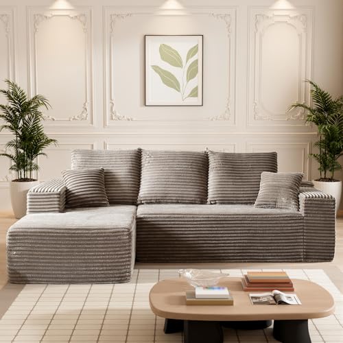 Image of 108 inch Boneless Couches for Living Room, L Shaped Comfy Cloud Modular Sectional Memory Foam Deep Seat Boneless Couch, No Assembly Required Boneless Sofa for Living Room with Left Facing Chaise, Camel
