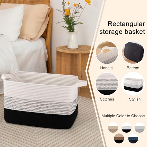 Image of OIAHOMY Blanket Basket, Rectangle Woven Baskets, Nursery Blanket Storage Living Room, Toy Storage With Handle, Large Baskets for Organizing-17.7 inchx13.8 inchx11 inch-Gradient Black