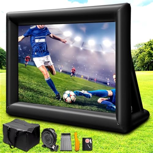 Pantalla Inflable Portátil para Proyector, Pantalla de Película al Aire Libre con Bolsa de Transporte y Soplador, Diseño Translúcido Doble Cara para Visualización Frontal y Trasera, Sin Arrugas, Perfecta para Picnics y Fiestas en la Piscina (14 ft)
