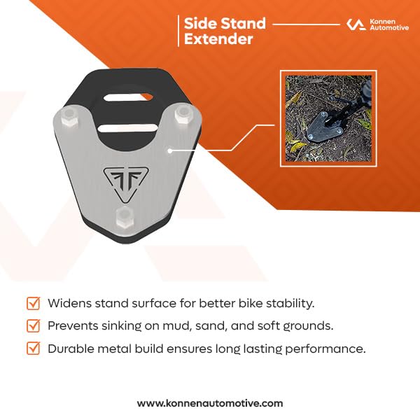 Image of Side Stand Extender | Side Stand base |Side Stand protector Compatible with Triumph Speed 400 |speed T4 | Scrambler 400X | Scrambler 400XC | Thruxton (Black&Silver, Pack of 1)