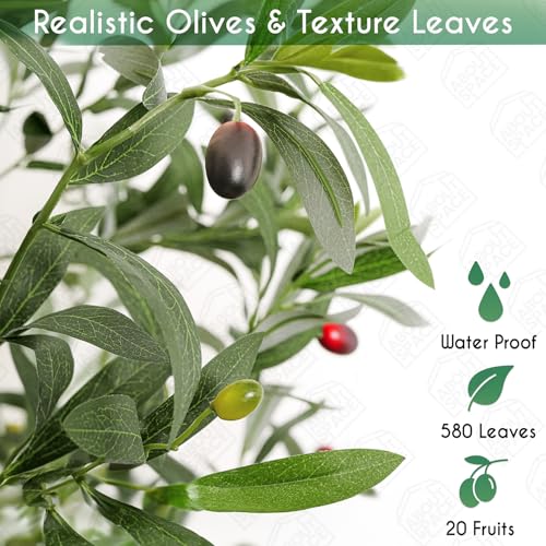 Image of ABOUT SPACE 4ft Olive Tree with 580 Leaves & 20 Olives - Artificial Plant for Home Decor - Natural Looking Plant Decor Big Fake Ornamental Plants with Pot - Indoor Artificial Plants for Living Room