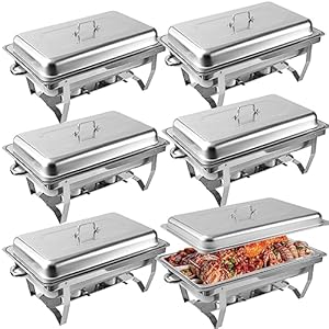 6 Pcs Chafing Dish Buffet Set, 8 Qt Stainless Steel Buffet Servers and Warmers with Foldable Frame, Food Pan, Fuel Holder and Lid for Parties Banquet Wedding