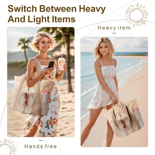 Waterproof Beach Bag with Zipper,Sandproof Beach Tote Bag for Women, Carry on Tote Bag for Swim Cruise Khaki, Khaki3