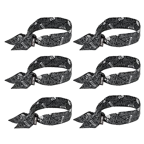 Image of Ergodyne Chill Its 6700 Cooling Bandana, Evaporative Polymer Crystals For Cooling Relief, Tie For Adjustable Fit, 6-Pack