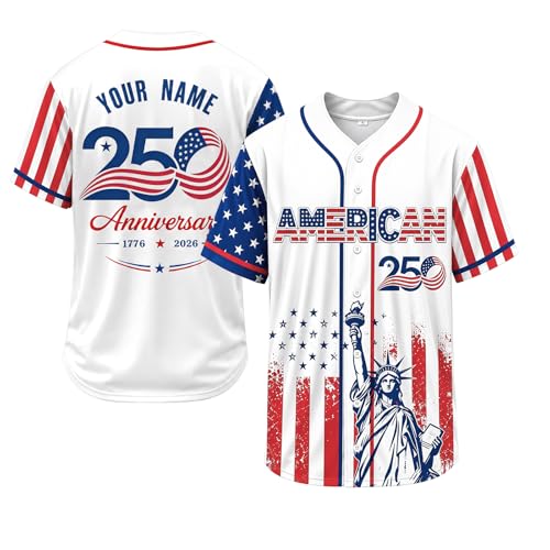 Jersey de béisbol personalizado por el 250 aniversario americano, con nombre personalizado, camiseta gráfica patriótica USA miniatura 1