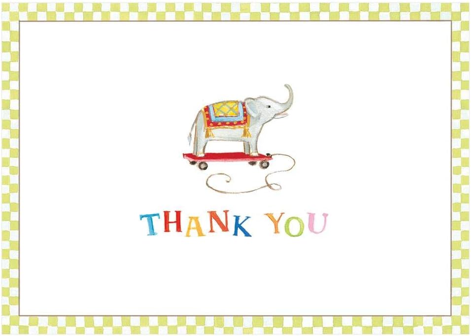 Caspari Elephant Pull Toy Thank You Notes - 32 Cards & Envelopes