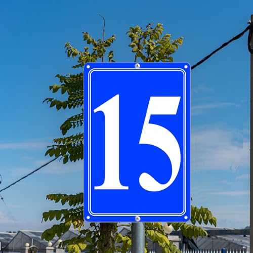 Image of Premium Aluminum Number Signs 15, Metal 12 inch X 8 inch Blue Numbered Signs Outdoor for Parking Lots, Floor, Dock, Court, Aisle, Field, High Visibility, No Fade, Weather-resistant