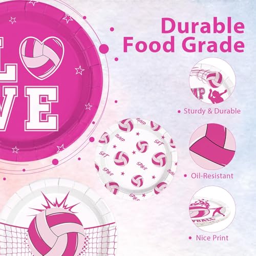 Image of 60Pcs Volleyball Plates 7 inch Pink Volleyball Sports Paper Plates | Volleyball Birthday Disposable Plates Sports Themed Dessert Plates for Girls Women Birthday Holiday Party Decorations