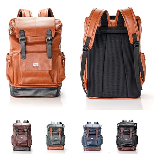 Image of LOGGIN 15.6 Inch Unisex Laptop Backpack for Men & Women | Premium Vegan Leather Water-Resistant Bag | Stylish Office, College & Travel Backpack with Anti Theft Design Multiple Pockets