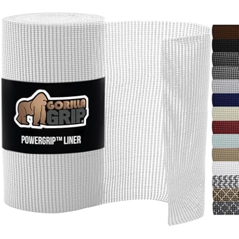 Gorilla Grip powerGRIP Drawer Shelf and Cabinet Liner, Thick Strong Hold, Non-Adhesive Liners Protect Kitchen Cabinets and Cupboard, Bathroom Drawers, Easy Install, Breathable Mat, 12" x20' Snow White Cover