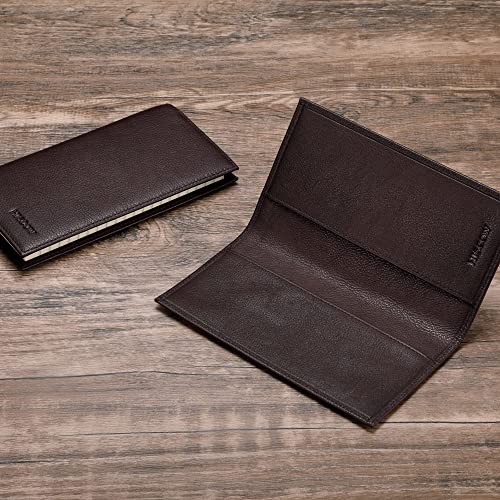 Image of HISCOW Slim Leather Checkbook Cover for Personal Checks, Coffee Vegetable-Tanned Leather, One Size, Minimalist | Full grain cowhide, transaction register & check book pockets, removable duplicate divider, durable stitching, gifts for men