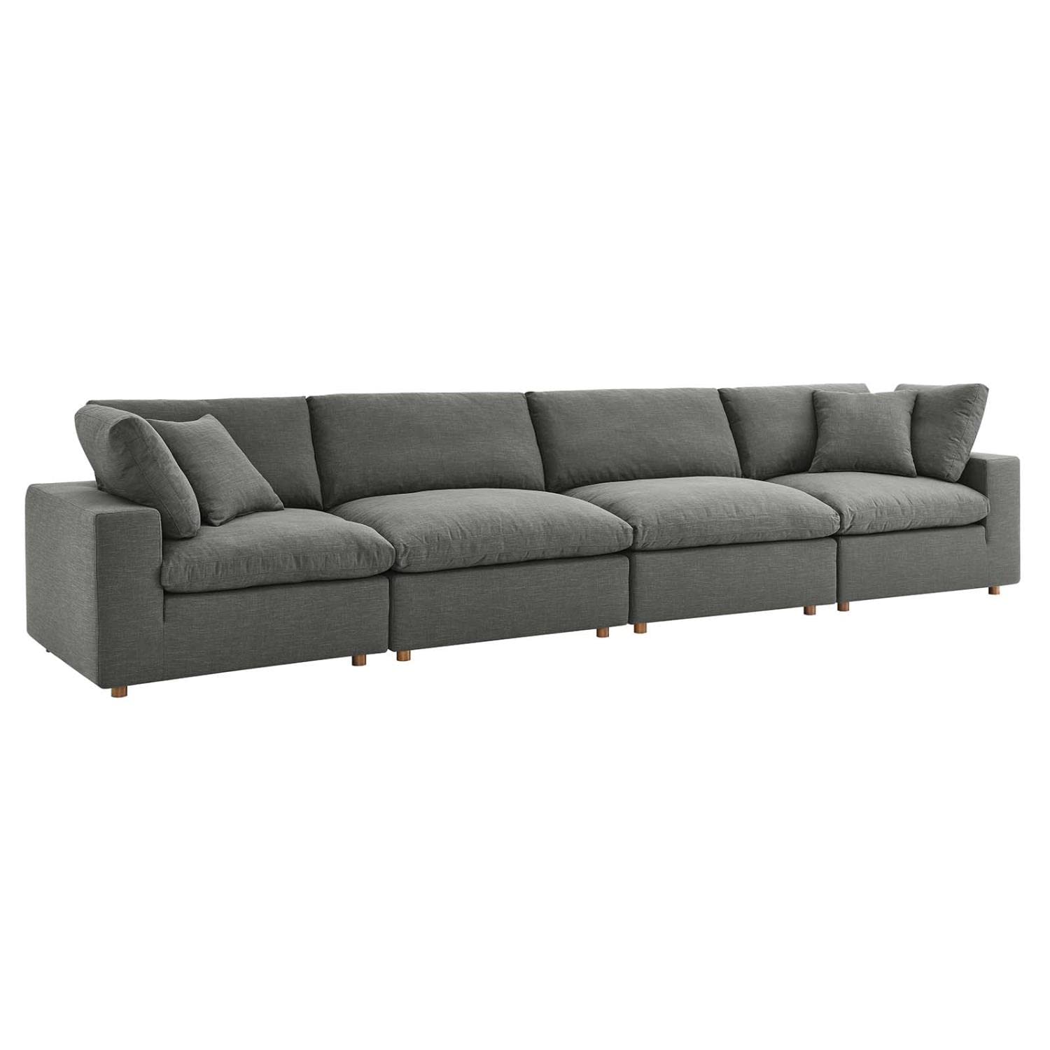 Modway Commix Down-Filled Overstuffed Upholstered 4-Piece Sectional Sofa Set in Gray