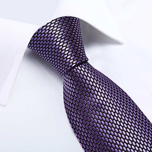 Image of DiBanGu Plaid Ties for Men Silk Checkered Necktie and Pocket Square Cufflinks Tie Clip Set with Gift Box for Wedding Business