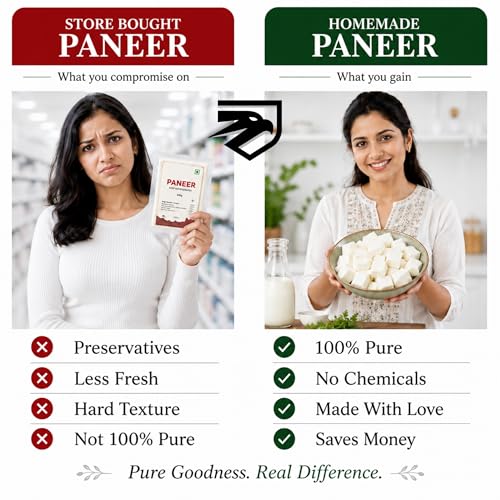 Image of Paneer Maker Steel Mould Press - 12.5 x 10.5 x 6.4cm | Large | 650 ML | Stainless Steel Press for Healthy Homemade Paneer, Tofu & Cheese | Rust-Free, Durable & Easy to Clean