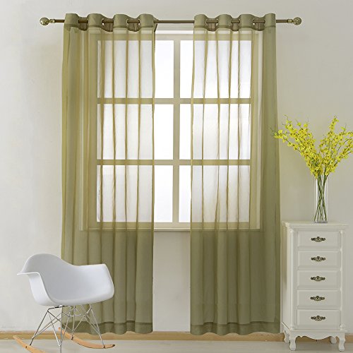 Image of NICETOWN Sheer Window Curtains Green for Boy's Room, Ring Top Voile Textured Window Treatment Vertical Panels for Wedding /Bedroom /Living Room, Green, W54 x L84, 2 Panels
