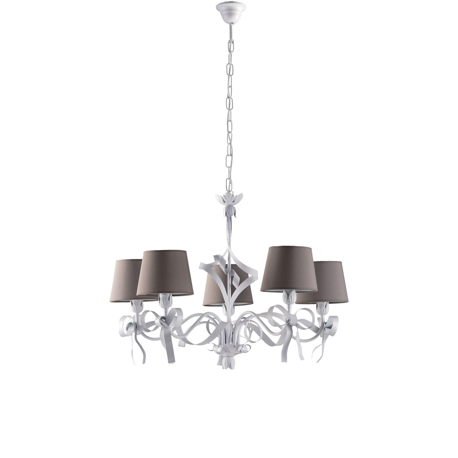 Lampadario Bianco Shabby Con Paralumi Bianchi 5 Luci Lucy