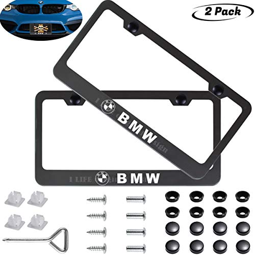 Goodcover 2Pcs BMW Logo License Plate Cover,Stainless Steel License Plate Frame for BMW