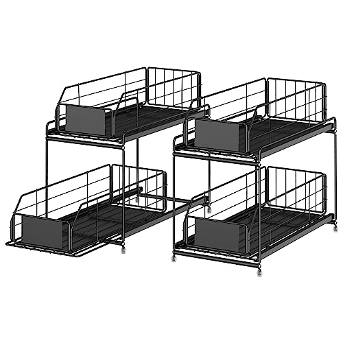 Unter Dem Waschbecken Regal,Satz mit Zwei,Schublade，Schiebekorb mit 2 Etagen，Under Sink Organizer，ausziehbare Schubladen,，waschbecken Regal ，Regal unter spüle unter spüle Organizer für küche(Schwarz)