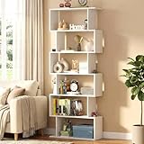 Lukzer 6-Layer S-Shape Ladder Bookshelf | Engineered Wood Open Display Rack | Modern Bookcase for Living Room, Office & Study Room/Library | Home Storage Organizer (MR-002/White, 178x70x24 cm, DIY)