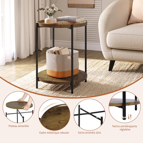 Table basse ronde étagères amovibles 43cm WOLTU
