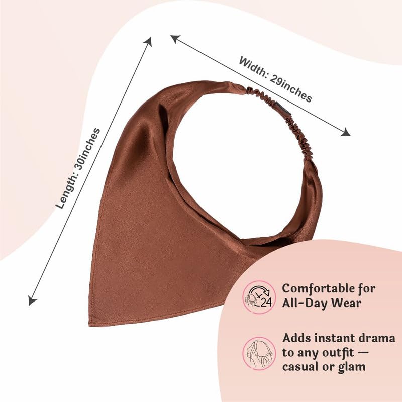 Image of Hair Drama Co. Elastic Bandana Head Scarf for Women | Silk Satin Head Wrap Bandana Scarves | Boho Style Statement Headband Stylish Design | All Day Wear Scarves | Hair Scarf Accessories
