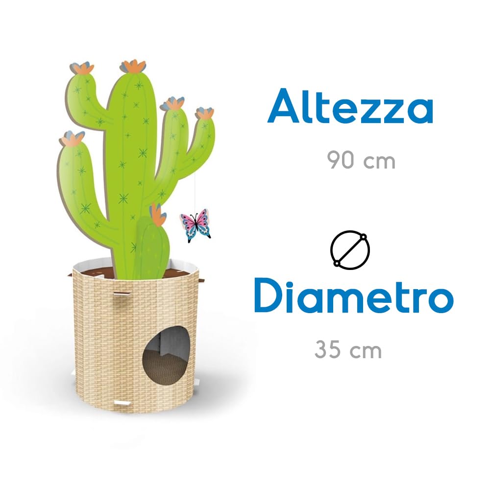 Record Poteau à gratter Cactus – Griffoir en Carton avec Herbe à Chat – Structure en Forme de Tronc 35 x 90h cm – Jouet et Niche résistante et Recyclable – Couleur La Havane