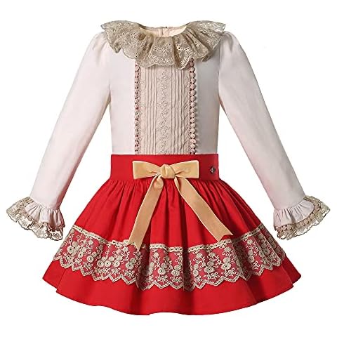 Ju petitpop Girl Kid Autumn Winter Vintage Lace Formal Skirts Clothing Set Toddler Stylish Birthday Party Pretty Dresses Red Cover