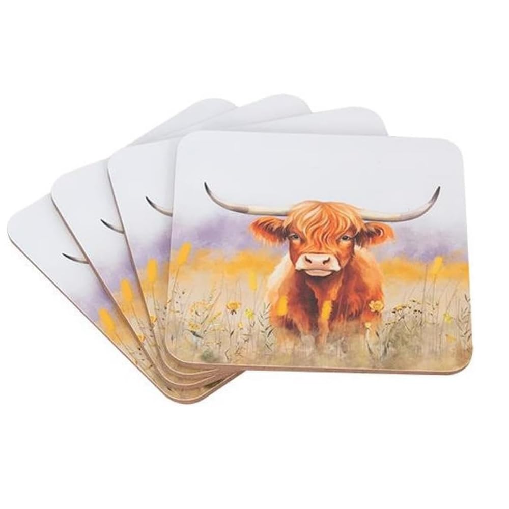 B&Q -  Highland Cow Cork Coasters Decorative Coffee Mug Mat Placemats 9.5Cm X 0.4Cm