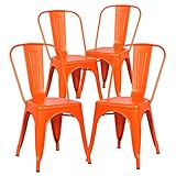 Poly and Bark Tolix Style Bistro A Dining Side Chair, Orange (Set of 4)