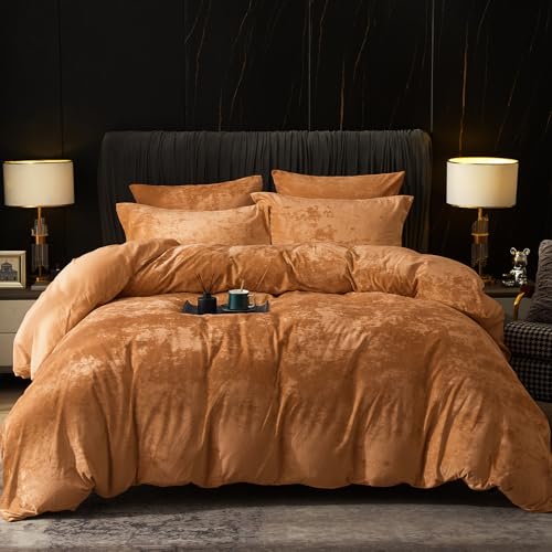 PHF Truly Velvet Duvet Cover Set California King Size, 3pcs Ultra Soft Breathable Comforter Cover Set, Luxury Cozy Flannel Duvet Cover with Pillow Shams Bedding Collection, 104" x 98", Brown Sugar