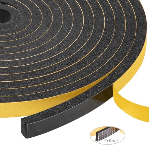 Yotache Moosgummi Dichtungsstreifen Kompriband 12mm(B) x 10mm(D) Isolierband Fenster-Türdichtung Gummidichtung Schallschutz Foam Tape (2 Rollen je 2m lang)