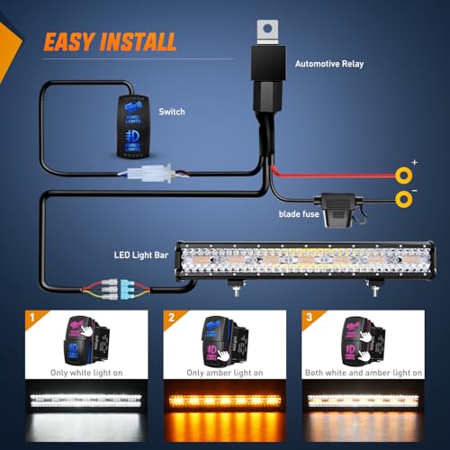 Image of Nilight 20Inch Off-Road LED Light Bar White Amber 3 Lighting Modes | 420W Driving Fog Light Spot Flood Lights with 18AWG Wiring Harness for Truck Car ATV SUV Jeep Boat