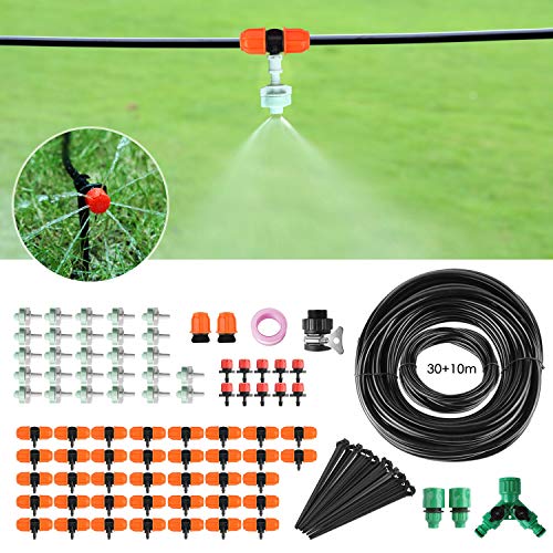 Kit Irrigazione A Goccia Da Giardino 124m - Sistema Automatico Con Tubo 1/4 E 1/2, 3 Tipi Di Spruzzatori