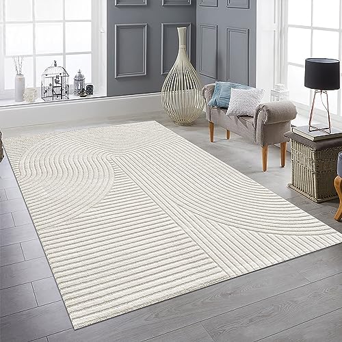 Teppich-Traum Teppich Moderner Designerteppich 3D Bogen Wohnzimmer Kurzflorteppich Creme 140x200 cm