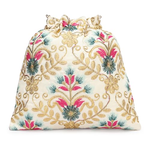 Image of LONGING TO BUY Indian Embroidered Pearl Potli Bag For Women, Sequence Design with Tassel, Wedding Potli Bags