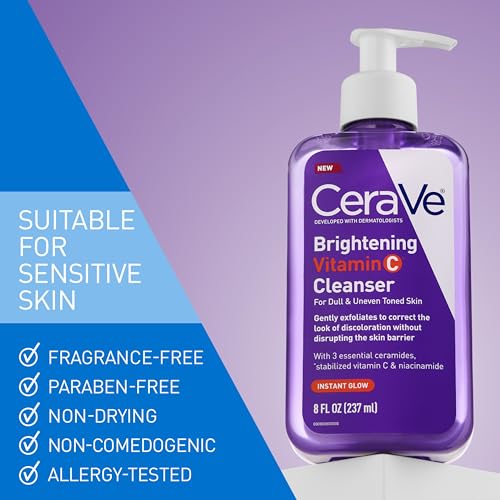 CeraVe Brightening Vitamin C Facial Cleanser, Niacinamide Face Wash, 8oz - image 4