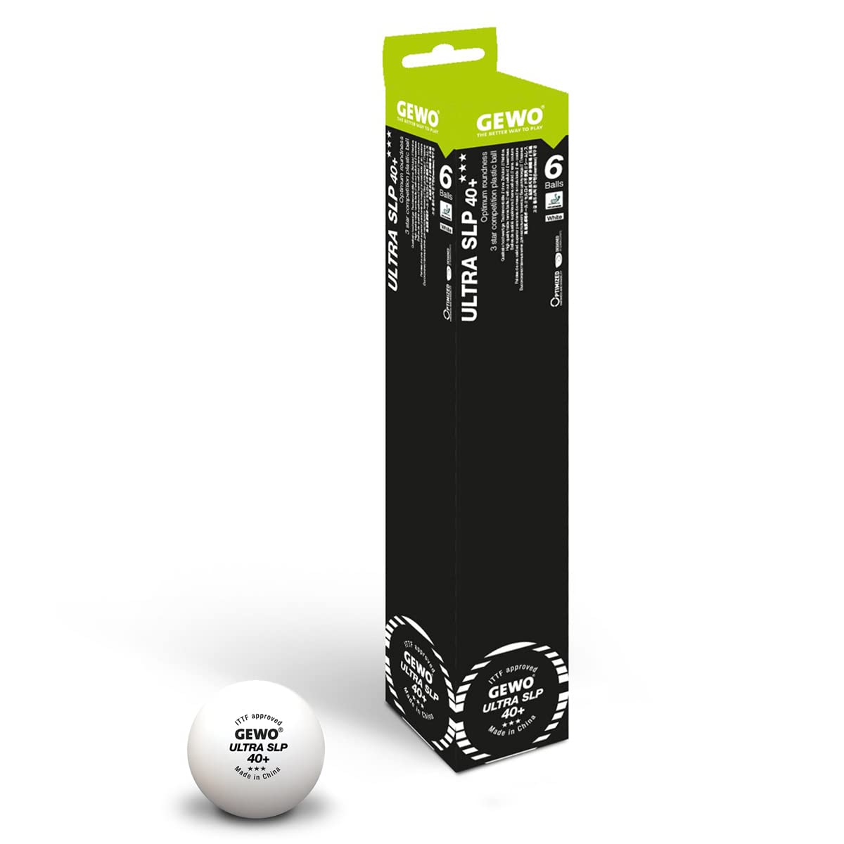 GEWO Ball Ultra SLP - Pelota de Tenis de Mesa (6 Unidades, sin Costuras, Redonda), Color Blanco, 40