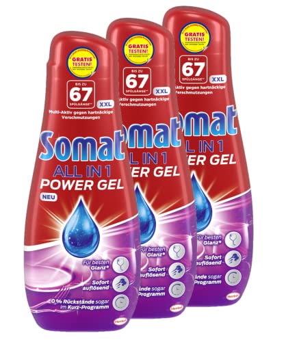 Somat All in 1 Power Gel 201 (3 x 67) Spülgänge Geschirrspülmittel für den Geschirrreiniger sofort auflösend für 0% Rückstände sogar im Kurzprogramm 100% recyceltes Plastik