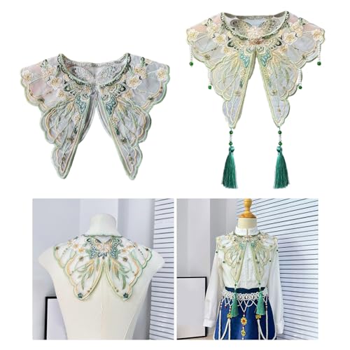 Chinese Vintage Embroidery Butterfly Yunjian Shawl Wrap Pearl Beaded Tassels False Collar Scarf For Girls Dresses2