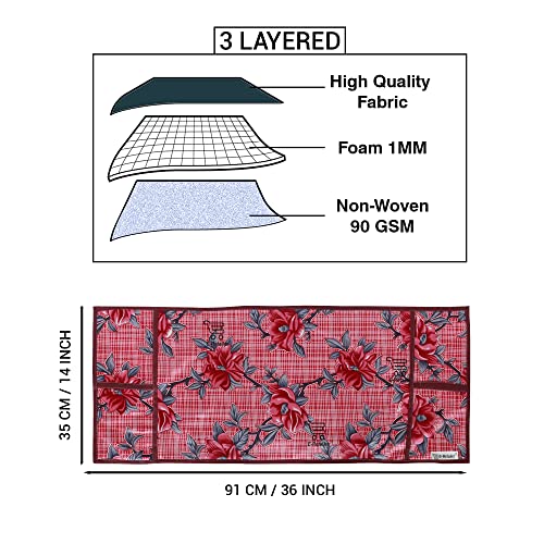 Image of Polyester 3-Layered Microwave Oven Top Cover With 4 Utility Pockets Suitable for Upto 30 Liter (Color- Red, Size-36x14 Inches)