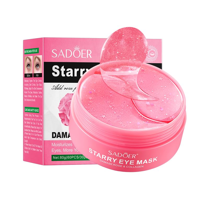 Under Eye Patches for Dark Circles, Anti Smile Line & Wrinkle Eye Gels with Collagen & Peptides for Puffy Eyes & Dark Circles, 60 Pcs Hydrating Hydrogel Mask, Anti-Aging Eye Gel Pads (Pink)
