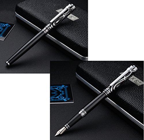 Duke Ruby Fountain Pen Sliver Trim with Ink Refills Converter in Luxury Gift Box Set for Business Signature and Collection